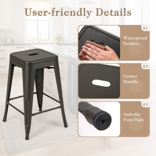 24 Inch Set of 4 Tolix Style Counter Height Barstool Stackable Chair-Gun