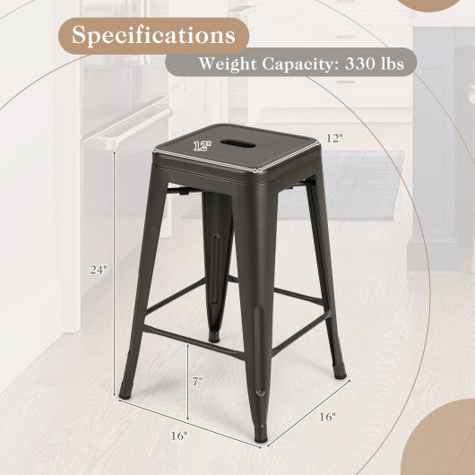 24 Inch Set of 4 Tolix Style Counter Height Barstool Stackable Chair-Gun