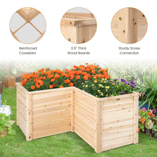 24 Inch L-Shaped Wooden Raised Garden Bed with Open-Ended Base-Natural