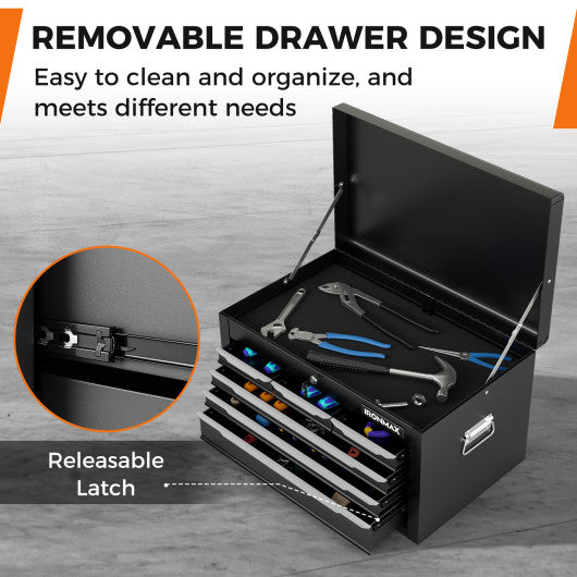24 Inch Tool Chest Case with 6 Drawers and Top Storage for Garage Repair Shop & Warehouse-Black