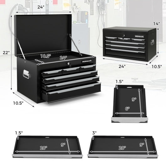 24 Inch Tool Chest Case with 6 Drawers and Top Storage for Garage Repair Shop & Warehouse-Black