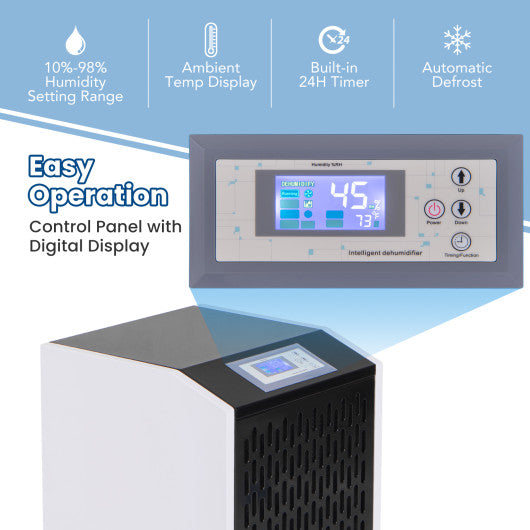 250 Pints Commercial Dehumidifier with Drain Hose Large Spaces up to 8500 Sq.Ft-White