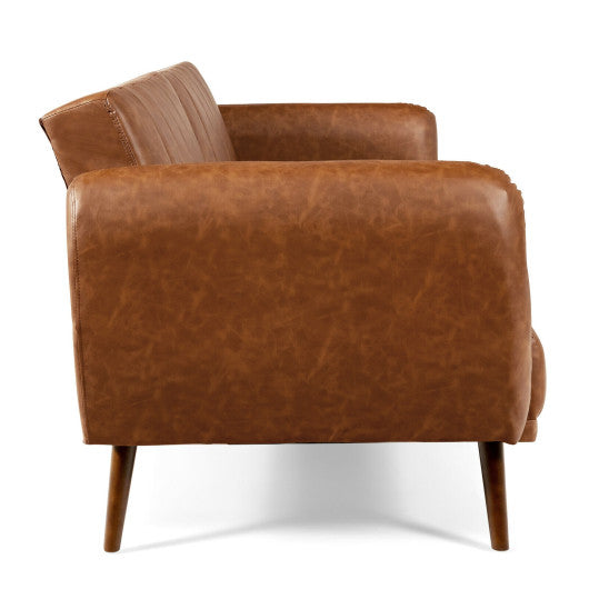 3 Seat Convertible Sofa Bed with Adjustable Backrest for Living Room-Brown