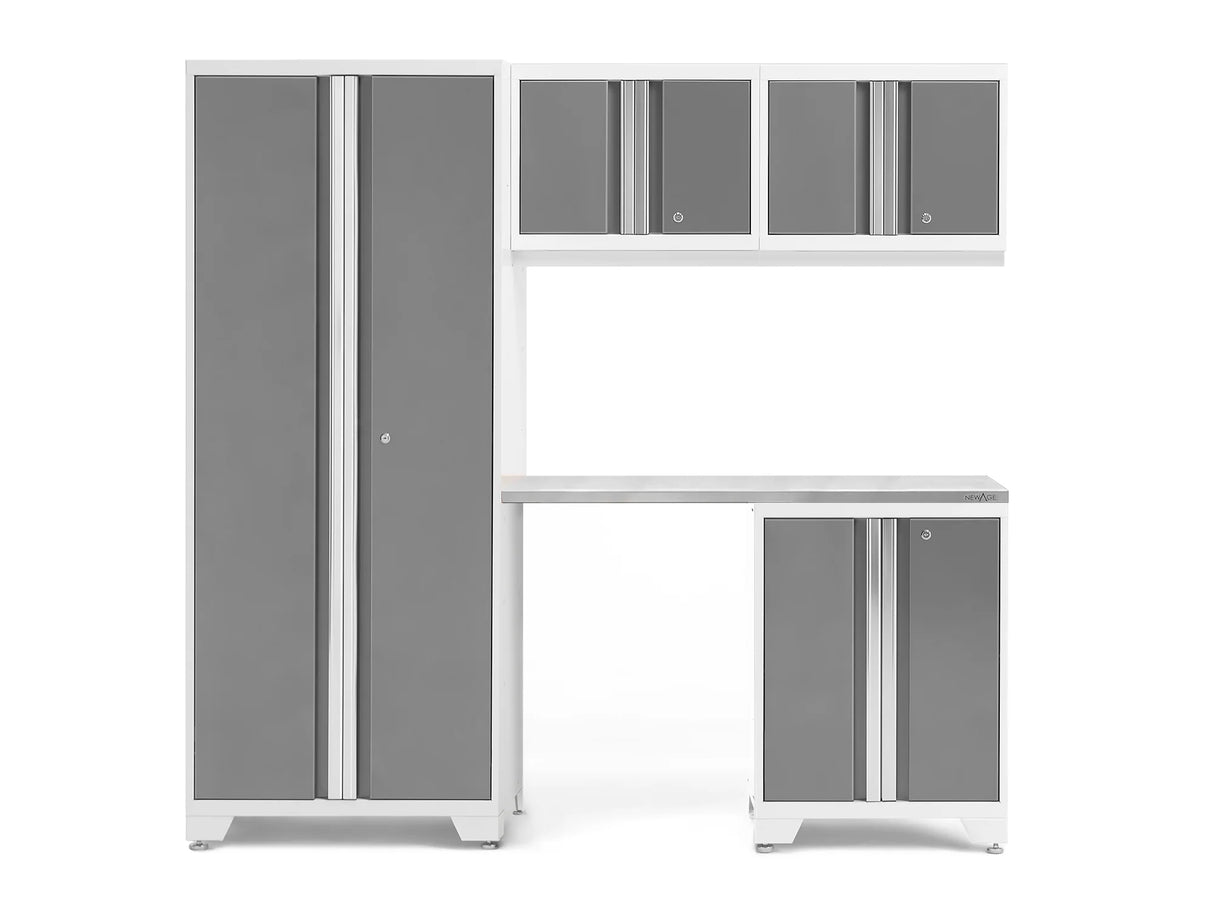 Bold Series 5 Piece Cabinet Set with Multi-Use Locker, Base & Wall Cabinet, and Worktop