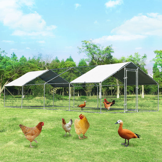 26.2 x 9.5 ft Large Walk-In Chicken Coop with Roof Cover
