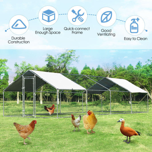 26.2 x 9.5 ft Large Walk-In Chicken Coop with Roof Cover