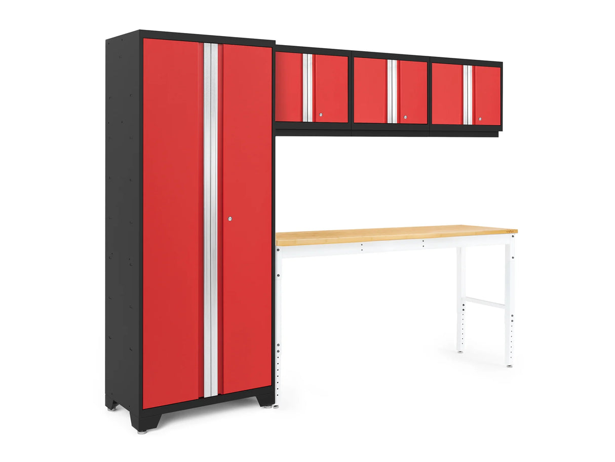 Bold Series 5 Piece Cabinet Set with Multi-Use Locker, Wall Cabinet, and Workbench