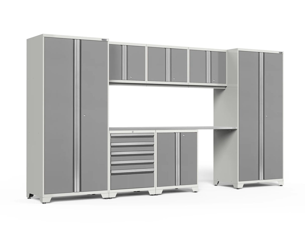 Pro Series 8 Piece Cabinet Set with Wall, Base, Tool Drawer Cabinet, Lockers and 84 In. Worktop