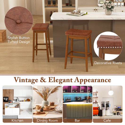 25/29 Inch Set of 2 Upholstered PU Leather Bar Stools with Saddle Seat-29 inches