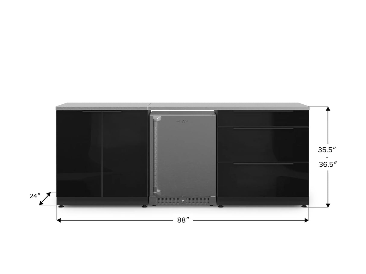 Outdoor Kitchen Aluminum 5 Piece Cabinet Set with 3-Drawer, 2-Door Cabinet, Countertops and Fridge