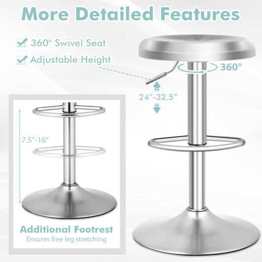 Modern Swivel Adjustable Height Bar Stool with Footrest-2 Pieces