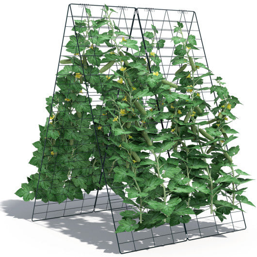 2 Pieces Foldable A-Frame Trellis Plant Supports with Twist Ties-Green