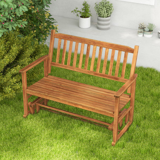 2 Seats Outdoor Glider Bench with Armrests and Slatted Seat-Natural