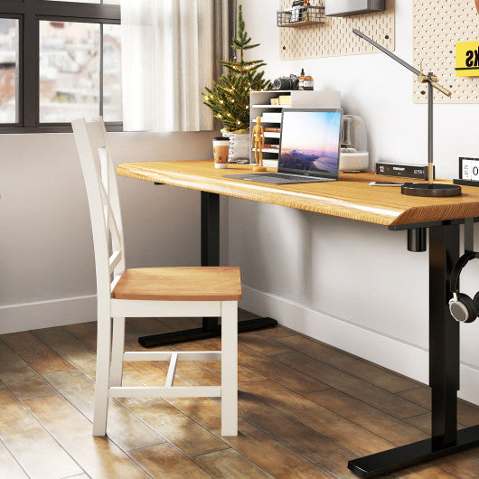 Wooden Dining Chairs Set of 2 with High Back and Rubber Wood Frame-Natural