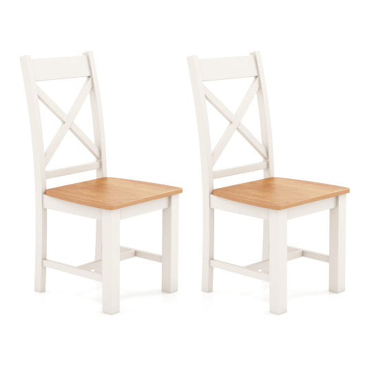 Wooden Dining Chairs Set of 2 with High Back and Rubber Wood Frame-Natural
