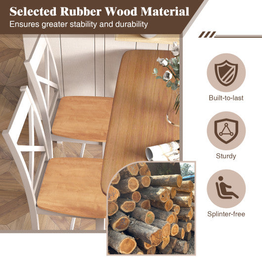 Wooden Dining Chairs Set of 2 with High Back and Rubber Wood Frame-Natural