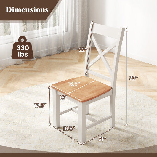 Wooden Dining Chairs Set of 2 with High Back and Rubber Wood Frame-Natural