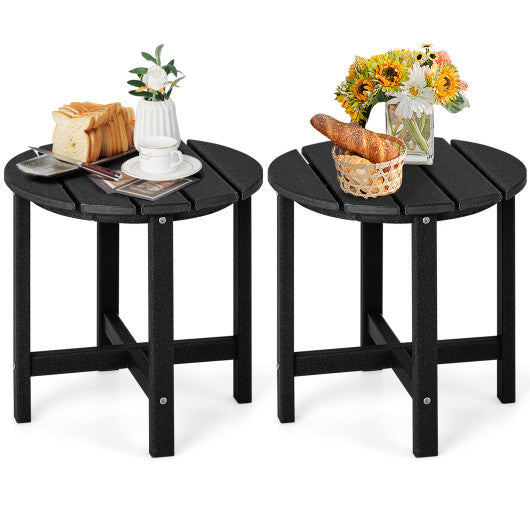 Set of 2 18 Inch Round Weather-Resistant Adirondack Side Tables-Black