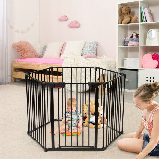 6 Panel Wall-mount Adjustable Baby Safe Metal Fence Barrier-Black