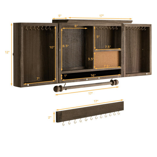 Vintage Wood Wall Mounted Jewelry Organizer with Barn Door-Brown