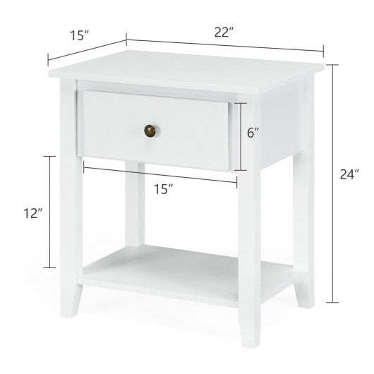 Nightstand with Drawer and Storage Shelf for Bedroom Living Room-Wine