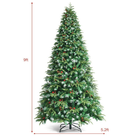 Pre-Lit Snowy Christmas Hinged Tree with Multi-Color Lights-9'