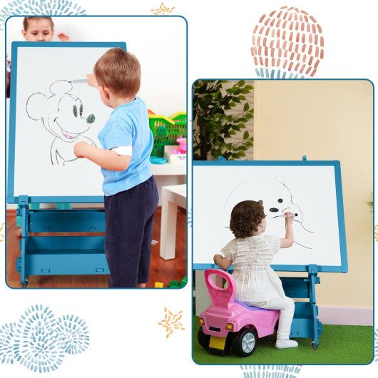 Multifunctional Kids' Standing Art Easel with Dry-Erase Board -Navy