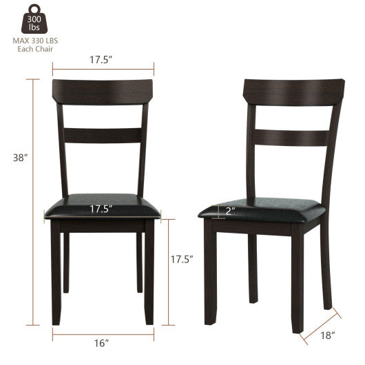 Set of 2 Dining Chairs With Rubber Wood Frame and Upholstered Faux Leather Seat