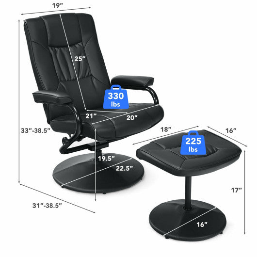 360° PVC Leather Swivel Recliner Chair with Ottoman-Black