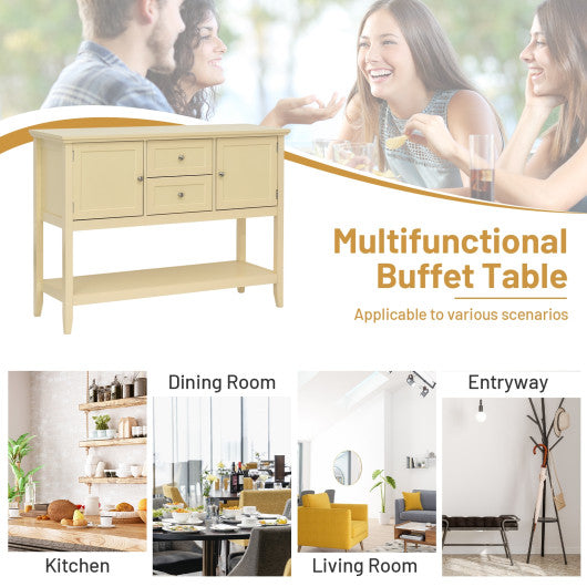 Wooden Sideboard Buffet Console Table with Drawers and Storage-Beige