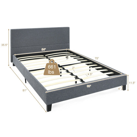 Full/Queen Size Upholstered Platform Bed Frame with Linen Headboard-Full Size
