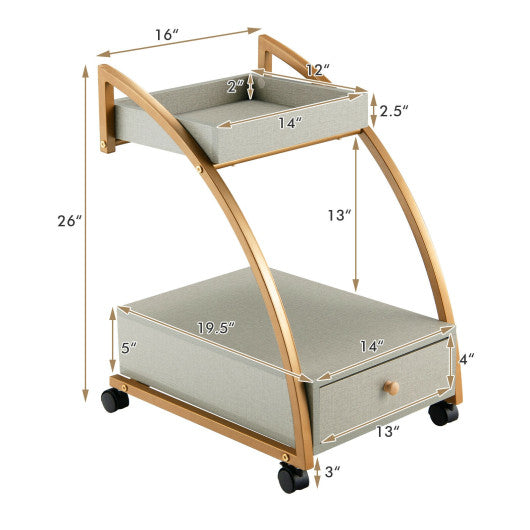 Modern 2-Tier Rolling End Table with Tray Top and Pull-Out Drawer-Gray