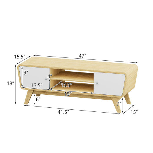 Sliding Door TV Stand with Adjustable Shelf for TVs up to 55 Inch-Natural