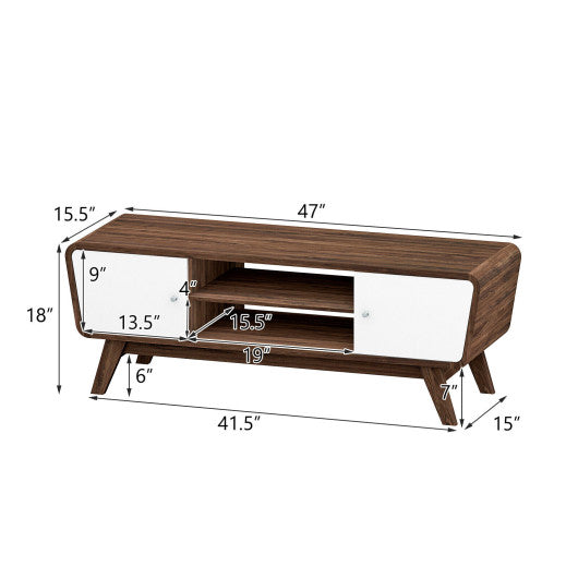 Sliding Door TV Stand with Adjustable Shelf for TVs up to 55 Inch-Walnut