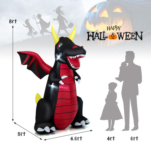 8 Feet Halloween Inflatable Fire Dragon Decoration with LED Lights