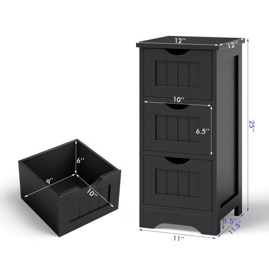 Bathroom Floor Freestanding Storage Organizer with 3 Drawers-Black