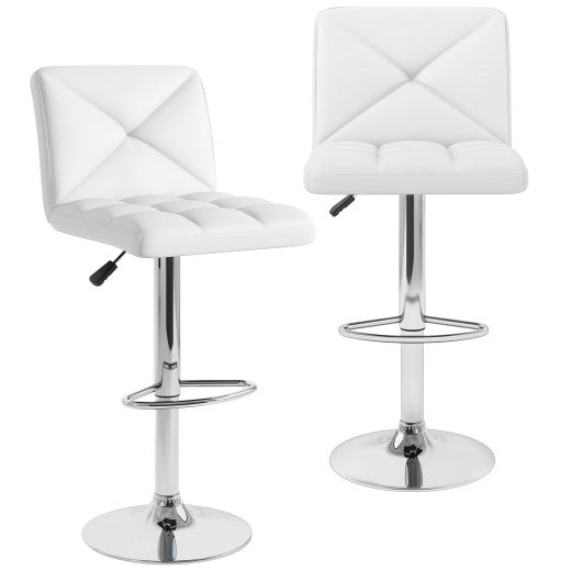 PU Leather Upholstered Bar Stools Set of 2 with Back and Adjustable Height-White