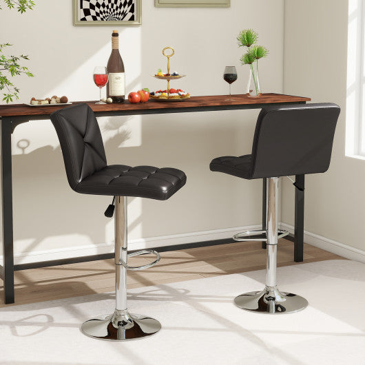 PU Leather Upholstered Bar Stools Set of 2 with Back and Adjustable Height-Black
