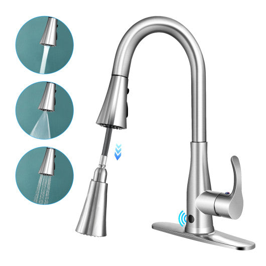 Touchless Kitchen Faucet with 360° Swivel Single Handle Sensor and 3 Mode Sprayer