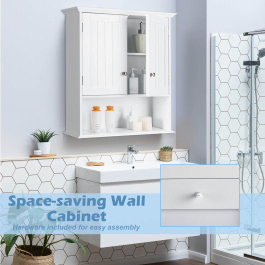 Wall Mount Bathroom Cabinet Storage Organizer with Doors and Shelves-White