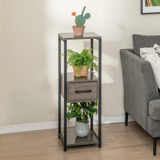 2 Pack 3 Tier Tall Metal Plant Stand with Drawer and Display Shelf-Gray
