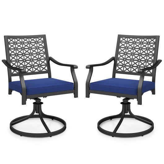2 Pack Swivel Outdoor Chairs with Soft Cushions and Round Steel Base-Navy