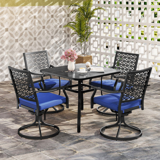 2 Pack Swivel Outdoor Chairs with Soft Cushions and Round Steel Base-Navy