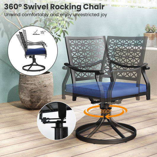 2 Pack Swivel Outdoor Chairs with Soft Cushions and Round Steel Base-Navy