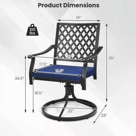 2 Pack Swivel Outdoor Chairs with Soft Cushions and Round Steel Base-Navy