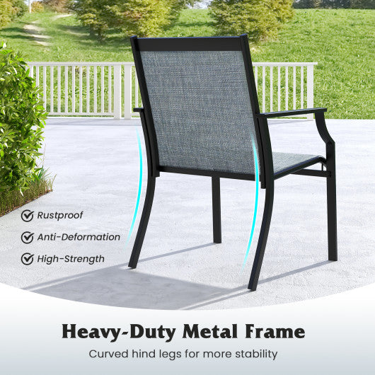 2 Piece Patio Dining Chairs Large Outdoor Chairs with Breathable Seat and Metal Frame-Blue