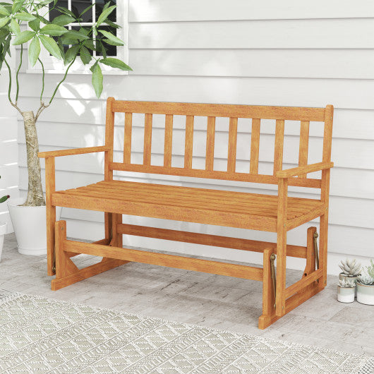 2-Person Outdoor Acacia Wood Glider Bench Patio Swing Rocking Loveseat