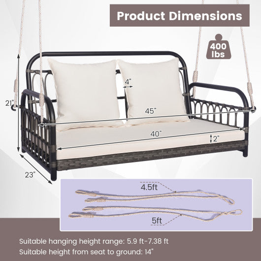 2-Person Outdoor Hanging Chair with Ropes-Gray