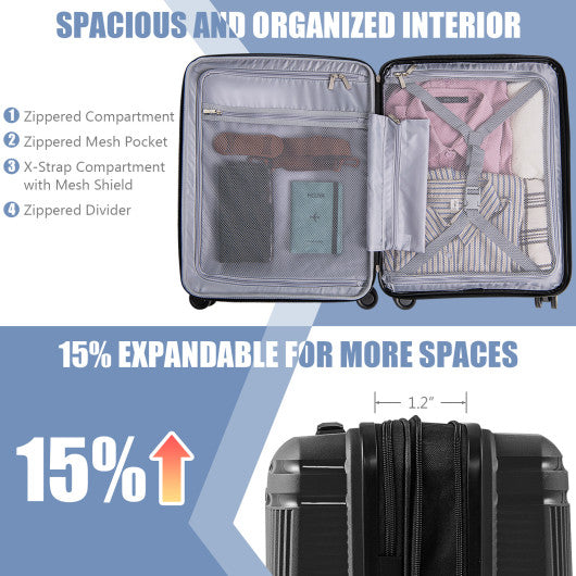 2-Piece Luggage Set 20 Inch Carry-on Suitcase and 14 Inch Cosmetic Case-Black