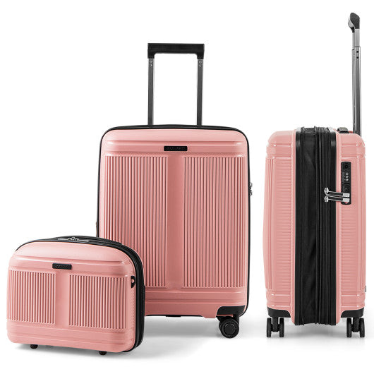 2-Piece Luggage Set 20 Inch Carry-on Suitcase and 14 Inch Cosmetic Case-Pink